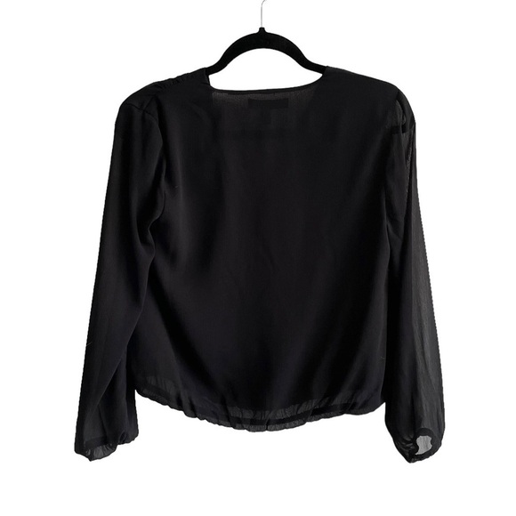 BANANA REPUBLIC Faux Wrap Cropped Long Sleeve Blouse Black XS - Picture 2 of 3